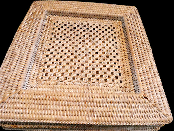 Set of 6 Vintage Square Rattan Chargers, Rattan placemats, Vintage Serving Pads, Woven Rattan Plate Chargers,