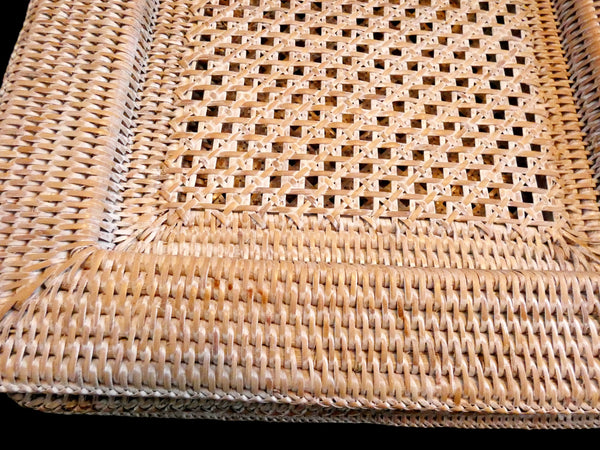 Set of 6 Vintage Square Rattan Chargers, Rattan placemats, Vintage Serving Pads, Woven Rattan Plate Chargers,