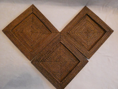 Vintage Square Rattan Chargers, set of 3 Beautiful Rattan Chargers, Rattan placemats, Vintage Serving Pads, Woven Rattan Plate Chargers,