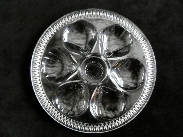 6 Rare French Glass Oyster Plates, Vintage Oyster Dishes, Seafood Dinneware, Made in France 1950s