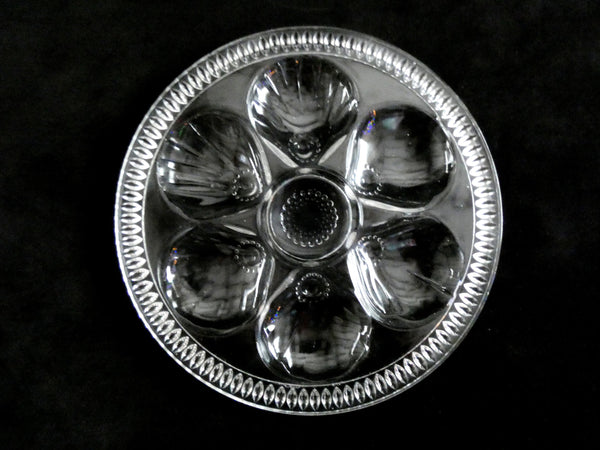 6 Rare French Glass Oyster Plates, Vintage Oyster Dishes, Seafood Dinneware, Made in France 1950s