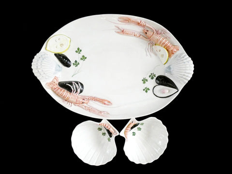 Pottery by V.B.C Cre Art Treviso Italy Seafood Dinnerware Set, Majolica Seafood Dish Set Made in Italy