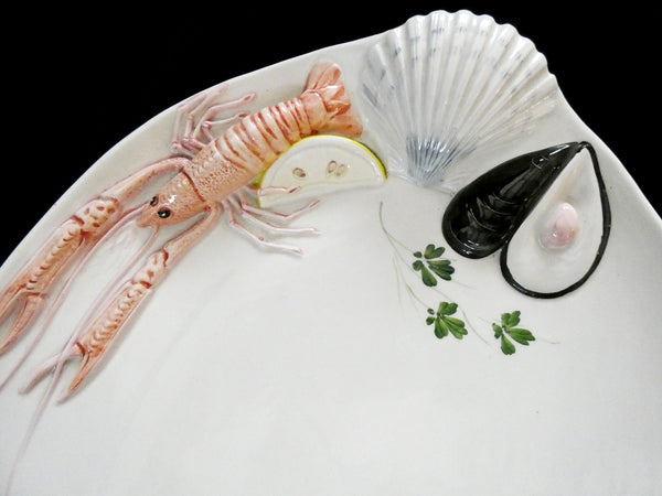 Pottery by V.B.C Cre Art Treviso Italy Seafood Dinnerware Set, Majolica Seafood Dish Set Made in Italy