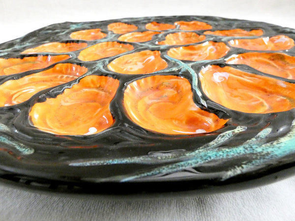 Gabriel Fourmaintraux Oyster Plate, Vintage French Pottery Oyster platter by Gabriel Fourmaintraux, Majolica French Seafood Plate, 1950’s