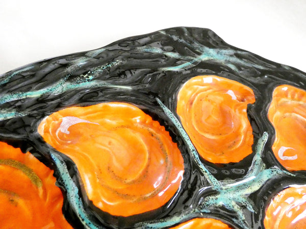 Gabriel Fourmaintraux Oyster Plate, Vintage French Pottery Oyster platter by Gabriel Fourmaintraux, Majolica French Seafood Plate, 1950’s