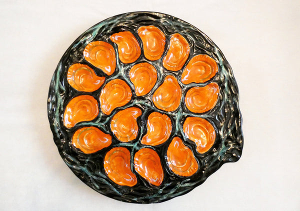 Gabriel Fourmaintraux Oyster Plate, Vintage French Pottery Oyster platter by Gabriel Fourmaintraux, Majolica French Seafood Plate, 1950’s