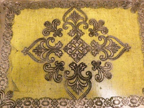Antique Italian Florentine Wooden Tray Yellow and Gold Platter, Vintage Italian Tray Hand Painted Florentine baroque style