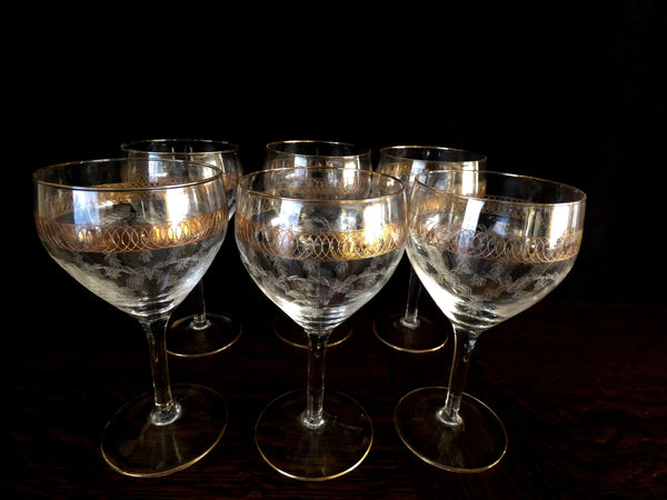 6 Vintage French Crystal Wine Glasses, Retro Red Wine Glasses, Made in France, 1950s