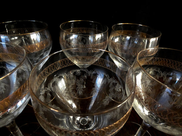 6 Vintage French Crystal Wine Glasses, Retro Red Wine Glasses, Made in France, 1950s