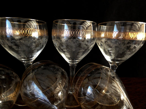 6 Vintage French Crystal Wine Glasses, Retro Red Wine Glasses, Made in France, 1950s