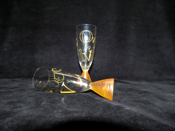 2 Rare Veuve Clicquot Ponsardin Champagne Alphabet Flutes, Rare French Champagne glasses, VCP Champagne Glasses 1990s