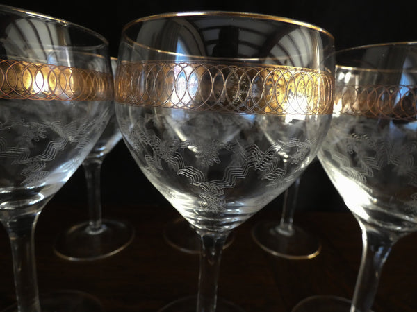 6 Vintage French Crystal Wine Glasses, Retro Red Wine Glasses, Made in France, 1950s