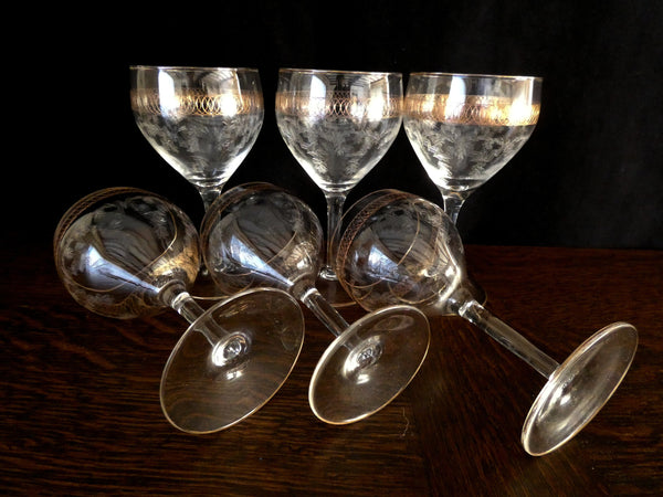 6 Vintage French Crystal Wine Glasses, Retro Red Wine Glasses, Made in France, 1950s